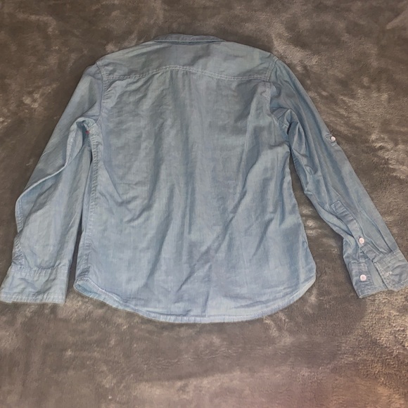 Boy's Size 12 First Wave Denim Blue Red White Striped Button Down Shirt Top EUC - Picture 2 of 7